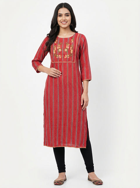 Red Straight Cut Kurta