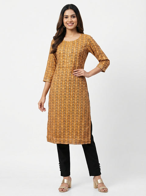 Brown blue Straight Kurti
