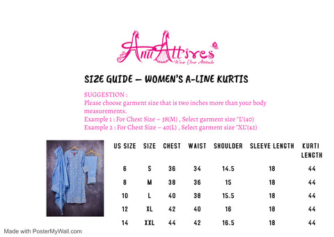 Blue Cotton Kurta, pant  & Dupatta set