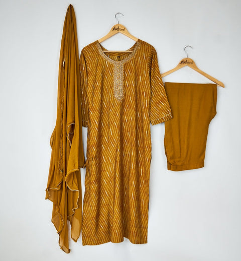Mustard Kurta, Pants and Dupatta set