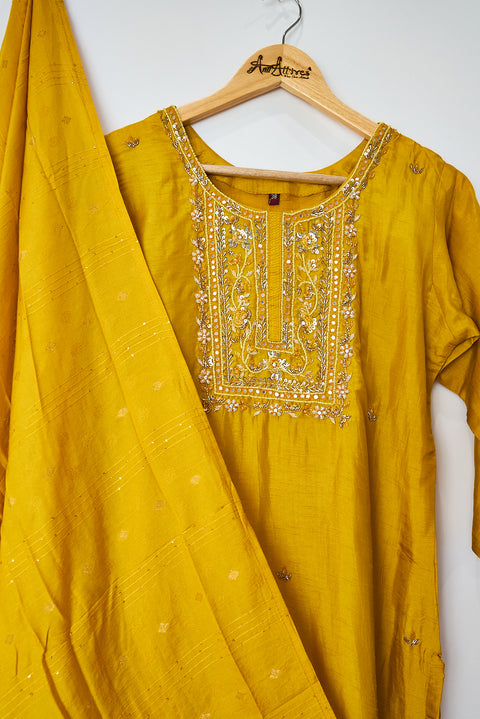 Yellow Kurta, Pants and Dupatta set