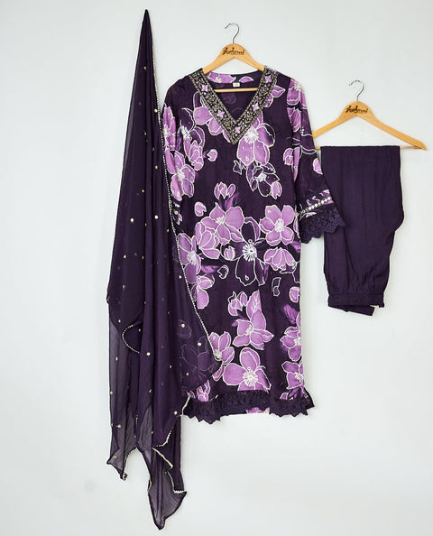 Purple Kurta, Pants and Dupatta set