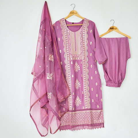 Lavender Kurta, Pants and Dupatta set