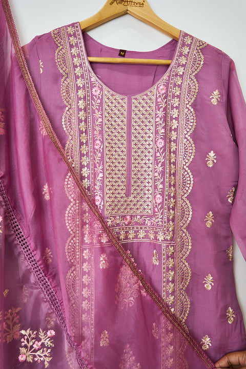 Lavender Kurta, Pants and Dupatta set