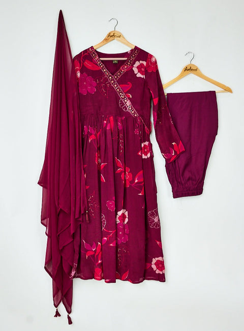 Wine Pink Kurta, Pants and Dupatta set