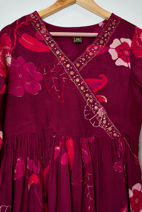 Wine Pink Kurta, Pants and Dupatta set