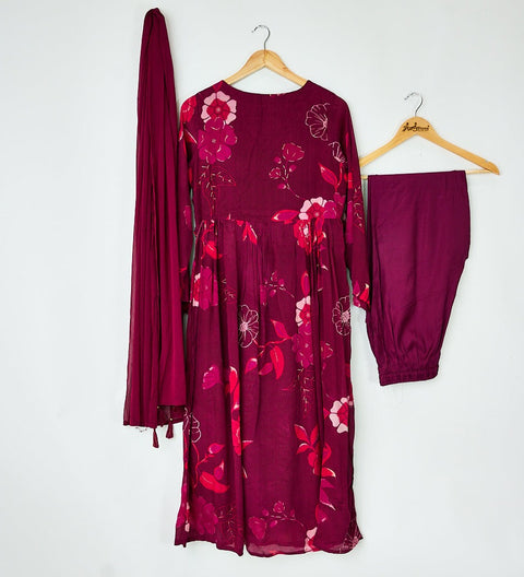 Wine Pink Kurta, Pants and Dupatta set