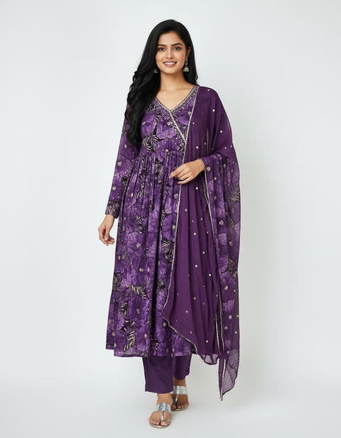 Light Purple Kurta, Pants and Dupatta set