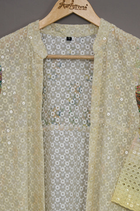 White Kurta, Pants and Dupatta set in Cotton