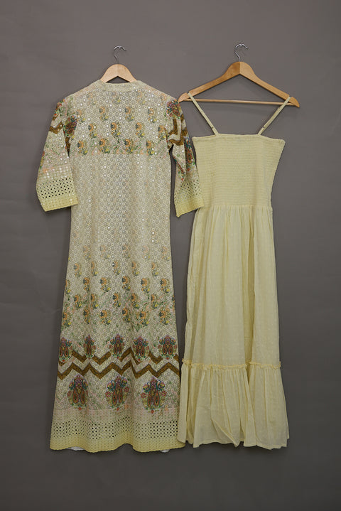 White Kurta, Pants and Dupatta set in Cotton