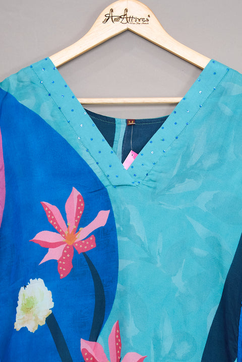 Blue Kurta, Pants and Dupatta set in Cotton