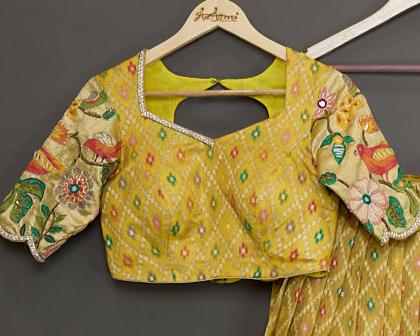 Yellow and Red Zari Kota Half Saree