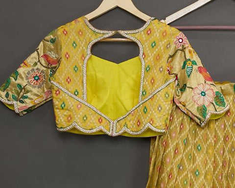 Yellow and Red Zari Kota Half Saree