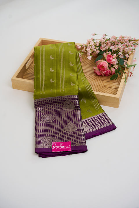 Mehendi & Purple Kanjivaram Saree
