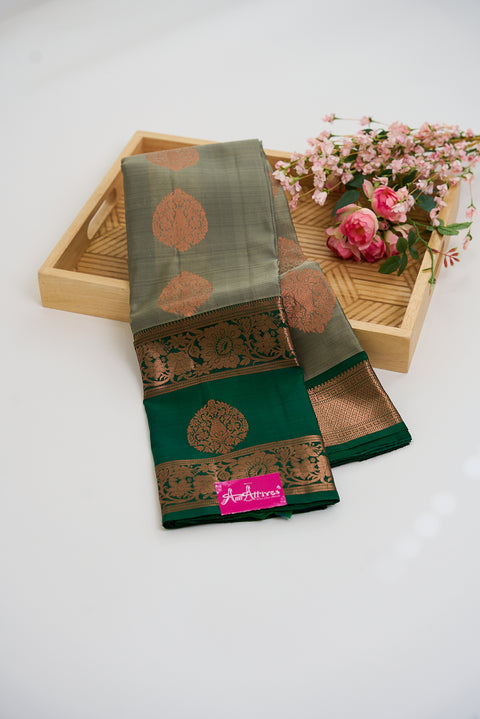 Greenish Grey & Green Kanjivaram Saree