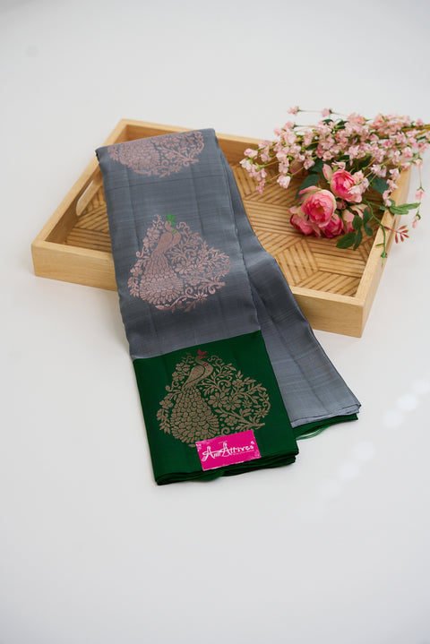 Grey & Green Kanjivaram Saree