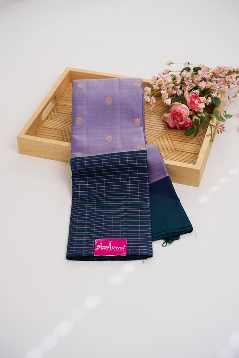 Bluish Grey & Green Kanjivaram Saree