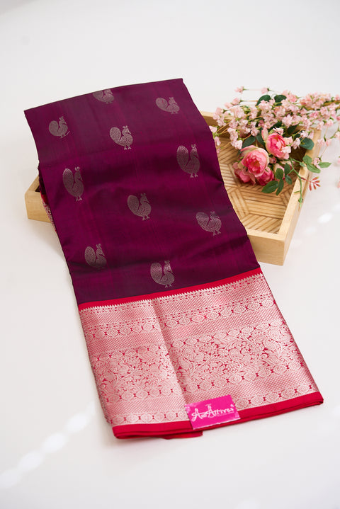 Venkatgiri Saree- Onion Pink and Red W/silver Zari (Attached Blouse Material)