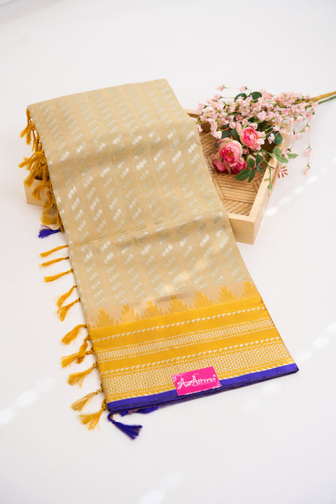 Venkatgiri Saree- Cream and Yellow  W/silver Zari (Attached Blouse Material)