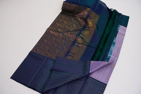 Bluish Grey & Green Kanjivaram Saree