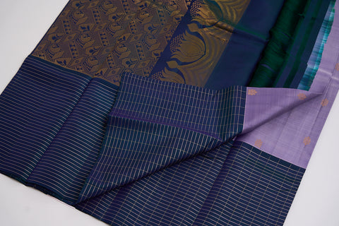 Bluish Grey & Green Kanjivaram Saree