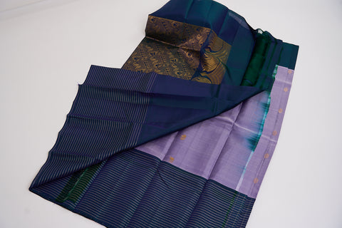 Bluish Grey & Green Kanjivaram Saree