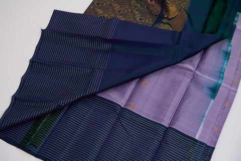 Bluish Grey & Green Kanjivaram Saree