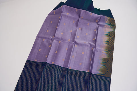 Bluish Grey & Green Kanjivaram Saree