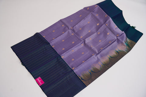 Bluish Grey & Green Kanjivaram Saree