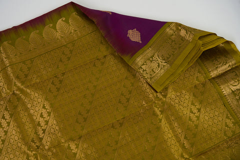 Purple & Mehandi Kanjivaram Saree