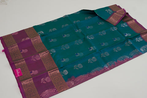 Peacock Blue & Violet Kanjivaram Saree
