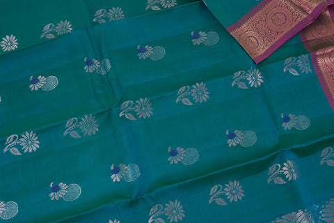 Peacock Blue & Violet Kanjivaram Saree