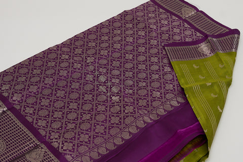 Mehendi & Purple Kanjivaram Saree