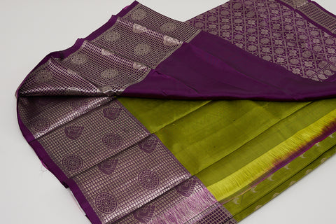 Mehendi & Purple Kanjivaram Saree