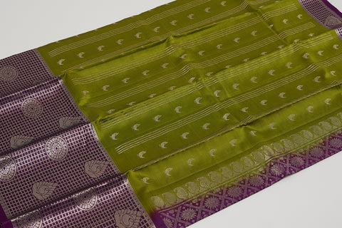 Mehendi & Purple Kanjivaram Saree