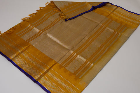 Venkatgiri Saree- Cream and Yellow  W/silver Zari (Attached Blouse Material)