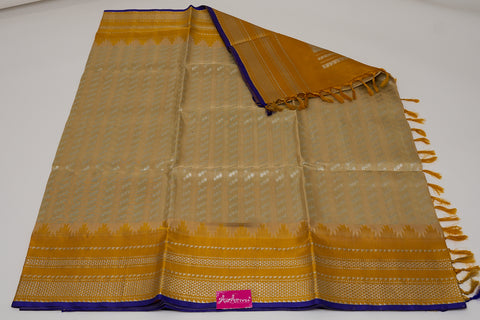 Venkatgiri Saree- Cream and Yellow  W/silver Zari (Attached Blouse Material)