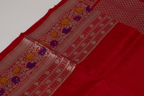 Venkatgiri Saree- Pink and Red W/silver Zari (Attached Blouse Material)