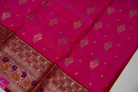 Venkatgiri Saree- Pink and Red W/silver Zari (Attached Blouse Material)
