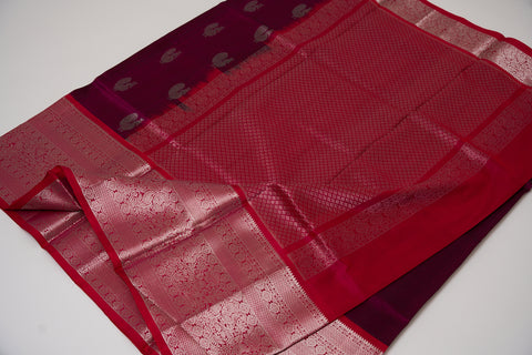 Venkatgiri Saree- Onion Pink and Red W/silver Zari (Attached Blouse Material)