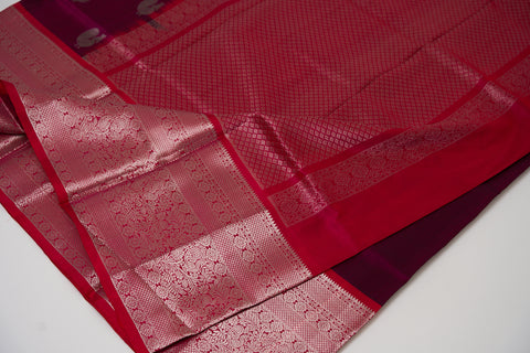 Venkatgiri Saree- Onion Pink and Red W/silver Zari (Attached Blouse Material)