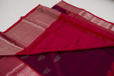 Venkatgiri Saree- Onion Pink and Red W/silver Zari (Attached Blouse Material)