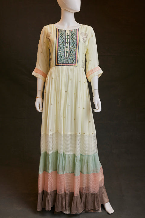 Cream Color Tiered Long Kurta