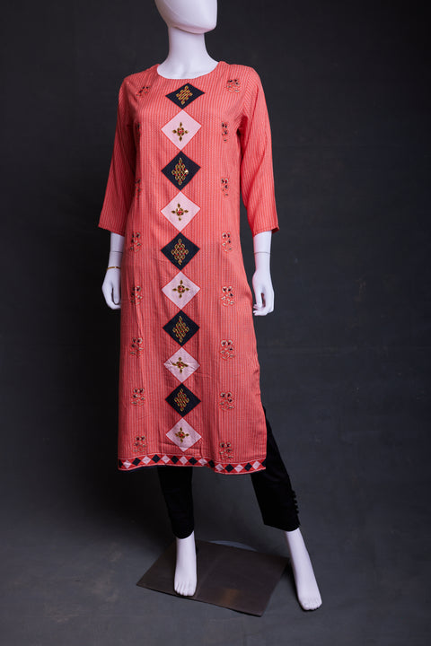 Red Striped Straight Cut Kurta