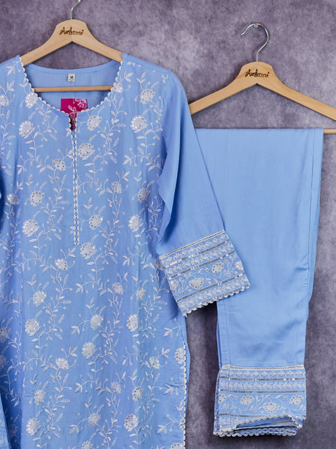 Powder Blue Kurta, Pant and Dupatta Set