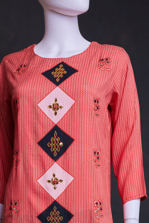 Red Striped Straight Cut Kurta