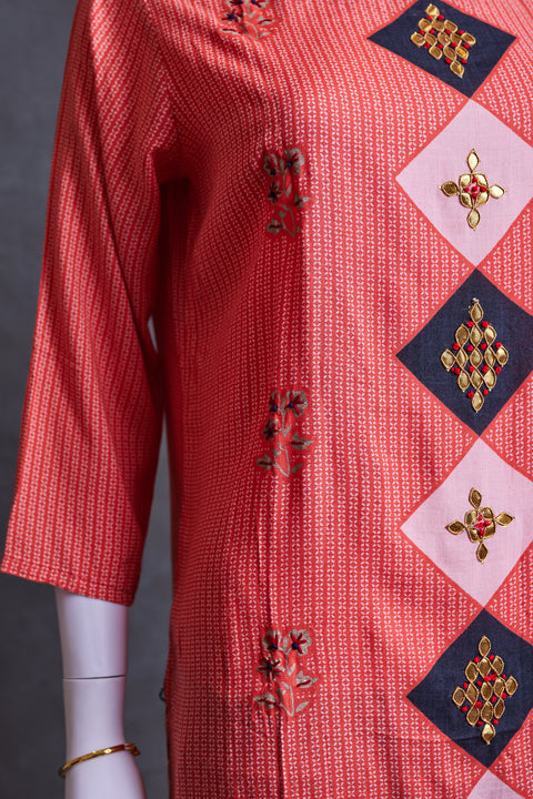 Red Striped Straight Cut Kurta