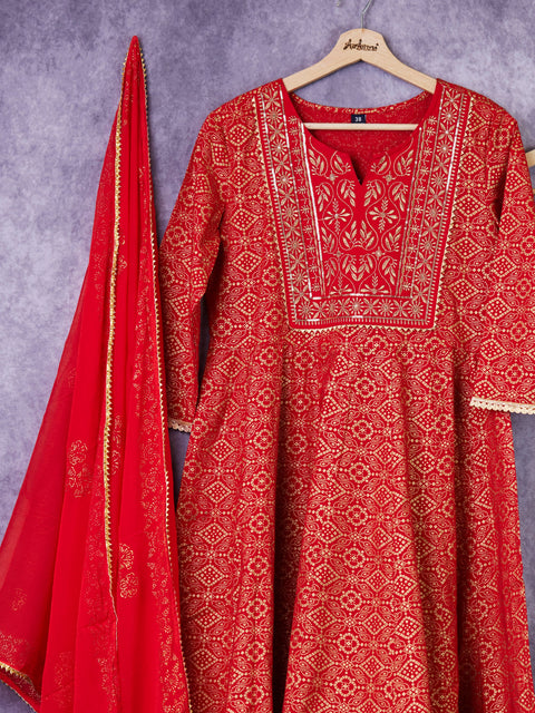 Red Anarkali Kurta Set