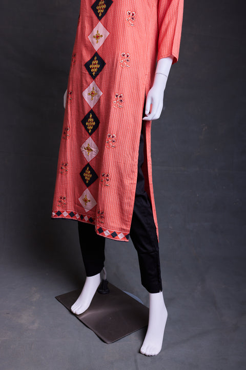 Red Striped Straight Cut Kurta