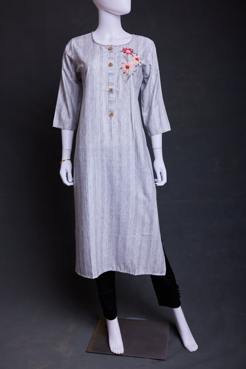 Ash and White Striped Straight Cut Kurta